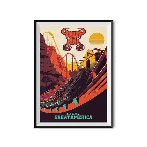 Six Flags Great America x Made to Thrill Raging Bull Roller Coaster Poster