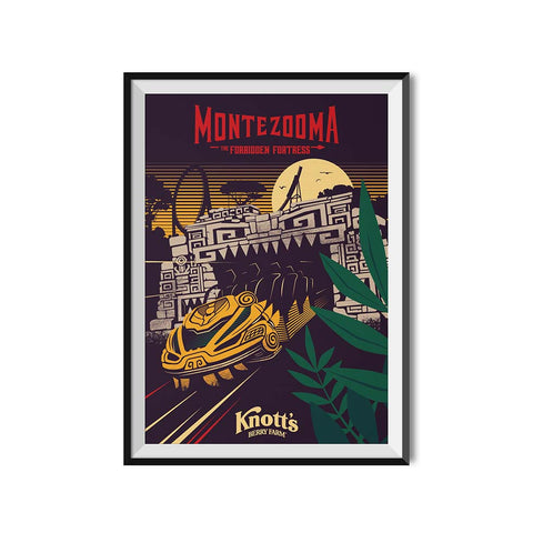 Knott's Berry Farm x Made to Thrill Montezooma The Forbidden Fortress Roller Coaster Poster