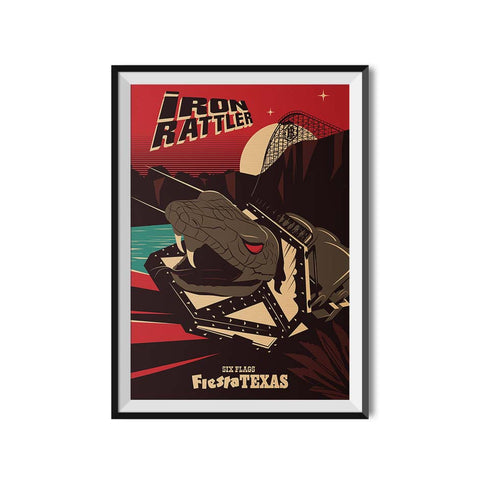 Six Flags Fiesta Texas x Made to Thrill Iron Rattler Roller Coaster Poster