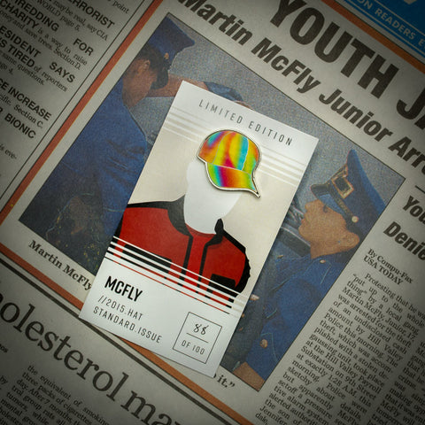 Back to the Future Marty McFly Hat Lapel Pin | Card