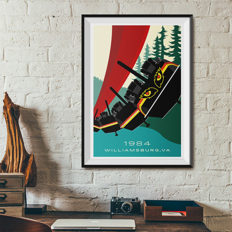 Williamsburg, VA Suspended Roller Coaster poster | office
