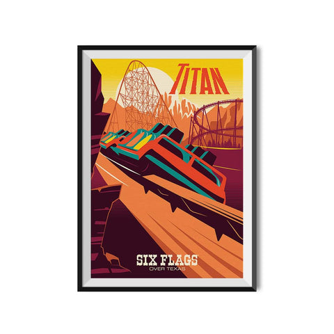 Six Flags Over Texas x Made to Thrill Titan Roller Coaster Poster