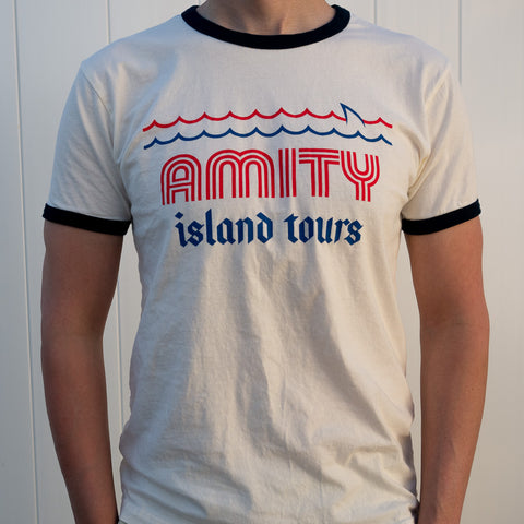 Amity Island Tours Theme Park Attraction T-shirt | Model