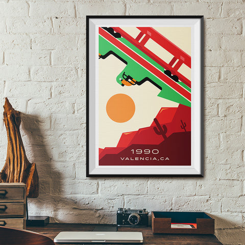 Valencia, CA. 1990 Looping Roller Coaster Poster | Office